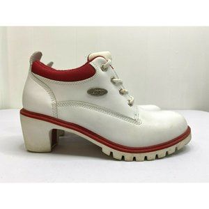 LUGZ Women's Ankle Boots Shoes US sz 8 Diva White w Red Trim Leather Uppers Lace
